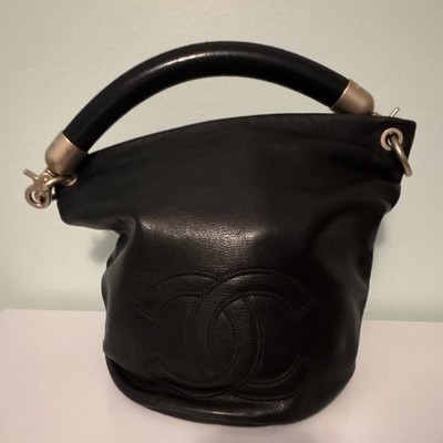 CHANEL  Vintage Chanel Black Aged Calfskin Leather Bucket Bag