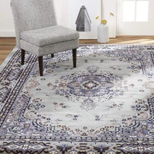 Home Dynamix Sakarya Traditional Medallion Border Area Rug, Silver, 5'2x7'4