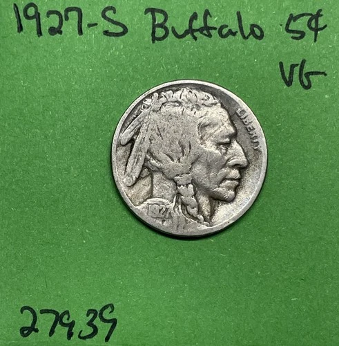 1927-S Buffalo 🦬 Indian Head Nickel 5c Vg Very Good