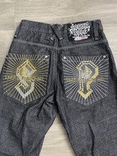 Southpole Metal Thunder Wide Leg Baggy Y2K 90s Skater Black Jeans Studded 29x29