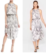 NEW! HALSTON Heritage Grey StarFlower Print Sleeveless Slit Dress  Size XL $375