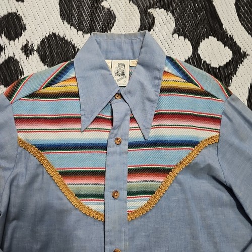 Vintage 70s Kennington Western Print Aztec Design Wood Button Shirt Medium Read - Picture 2 of 9