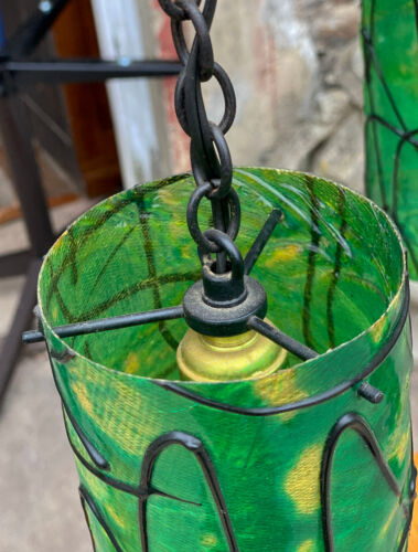 Mid-Century Spanish Gothic Wrought Iron Green Shade Table Lamp - A Pair - Picture 8 of 10