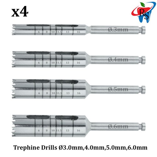 RS Dent Set Of 4 Dental Implant Trephine Drill Surgical Irrigation Bone Graft - Picture 1 of 10