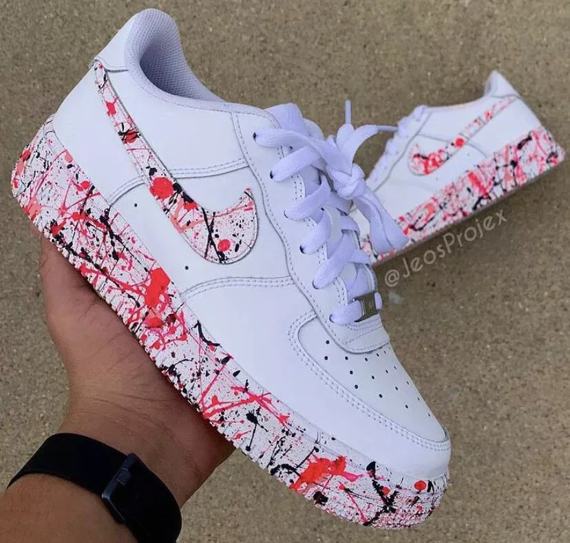 Nike Air Force 1 Custom "Blazing Pink" Splatter Graffiti White  Shoes Mens Womens