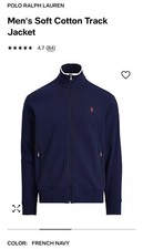 New Polo Ralph Lauren Soft Cotton full zip Track Jacket L Navy stripe rugby dunk