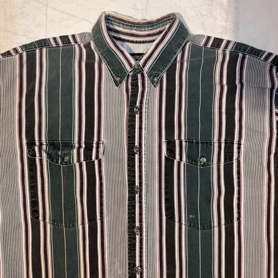 Camisa Western Vintage Años 90 Frontier Series Rayas Verdes XL Manga Larga Abotonada Foto 2 de 4