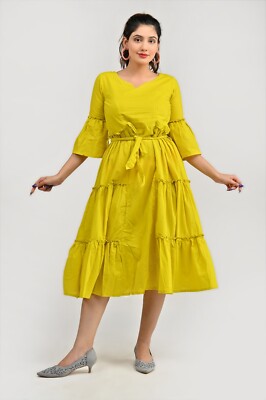 Women ,Ethnic wear Regular fit three tiers Dress 100% Cotton