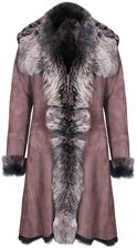 Brown Ladies Women's Real Toscana Sheepskin Leather Suede Jacket Trench Coat