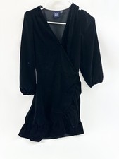 Gap Dress Womens XS Black Ruffle Fairy Whimsigoth Party 90s Velvet Wrap V Neck