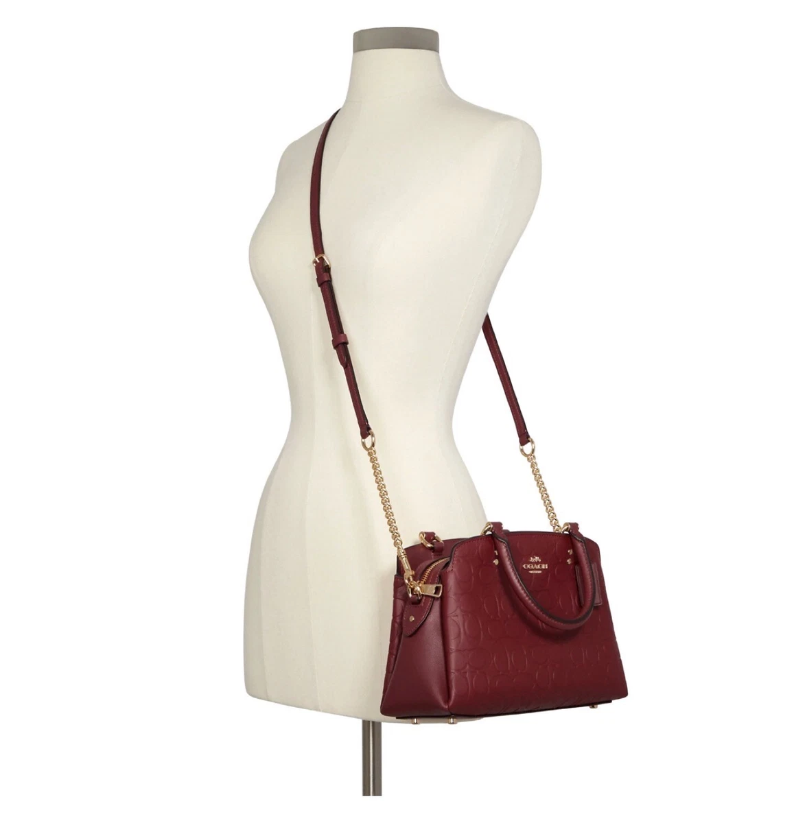 NWT COACH MINI LILLIE CARRYALL IN SIGNATURE LEATHER GOLD CHERRY