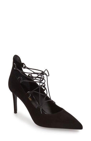 Nuovo designer Saint Laurent Paris skinny stringate a punta scamosciato pump nero $ 795 7 5