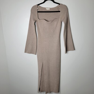 Aaron & Amber M Beige Ribbed Flared Sleeves Sweatheart Neck Slit Sweater Dress | eBay Aaron & Amber M Beige Ribbed Flared Sleeves Sweatheart Neck Slit Sweater Dress | eBay