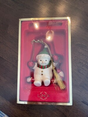 Lenox Vintage Swinging snowman on candy cane in box 2004 3.5''