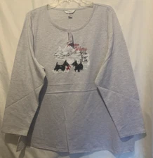 CJ Banks 2X Gray Winter Scottie Dogs Top, crew neck, long sleeves - NWT