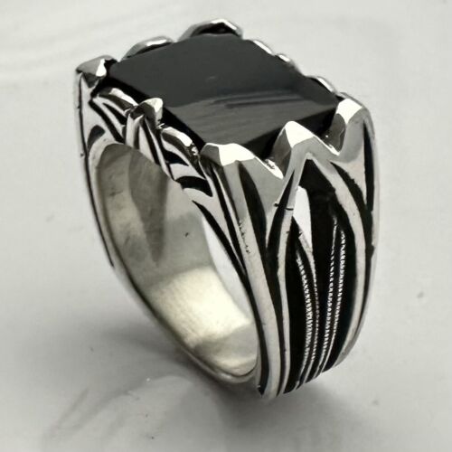 ANILLO HOMBRE PLATA ESTERLINA MJG. 12 X 16 mm RECT. COJÍN ÓNIX NEGRO. Talla 9 1/2. - Imagen 3 de 9