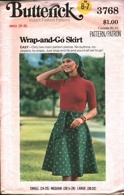 3768 Vintage Butterick SEWING Pattern Misses Wrap and Go Skirt Easy Two Main PC