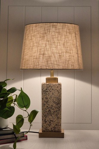Modern Marble Pattern Ceramic/Metal Base Square Table Lamp For College, Hotel - Picture 2 of 7