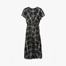 Brand New! Womens Gap Black Plaid Shimmer Midi Wrap Dress Size Medium Tall MT