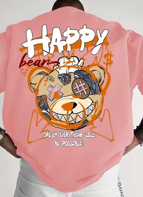 Herren Oversize T-Shirt   Happy Bear  Dream Everything Will Be Possible! 