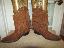 Shyanne Double Fringe Suede Western Cowboy Boots Brown 43514C Youth 3 D