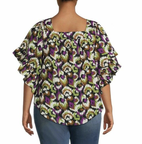 NWT Terra & Sky 1X 16W-18W Tribal Square Neck Short Sleeve Plus Peasant Top - Picture 2 of 3
