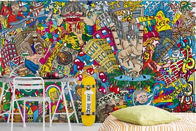 3D Building People Graffiti Self-adhesive Removable Wallpaper Murals Wall 113
