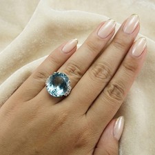 Delicate Arctic Blue Aquamarine 14.10Ct 925 Sterling Silver Handmade Ring Size 7
