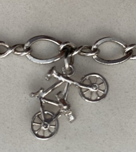VTG Wells Sterling Silver 7” CharmBracelet RN Cap, Caduceus, Microscope, Bicycle - Picture 6 of 23