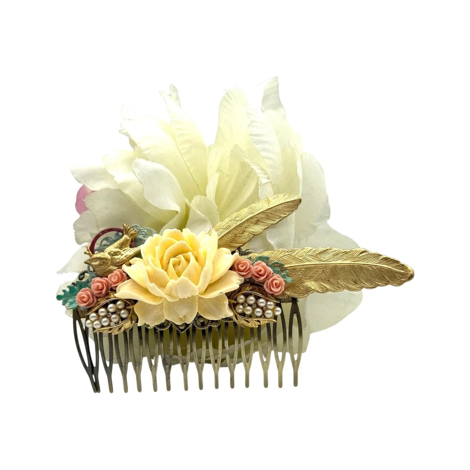 Peine de pelo nupcial boho peinado jardín boda hecho a mano joya reutilizada vintage Foto 2 de 4