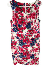 Talbots Floral Dress Sz 12 Sleeveless Sheath Pencil Cotton Stretch
