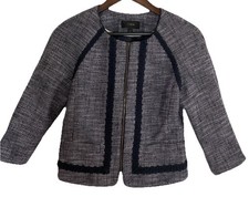 J. Crew Crop Blazer Sz 4 Zip Up Navy Tweed Style A1800 Classic Office
