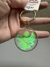 Holographic Angel Keychain Pendant w/Ring Green Color Beautiful Detail