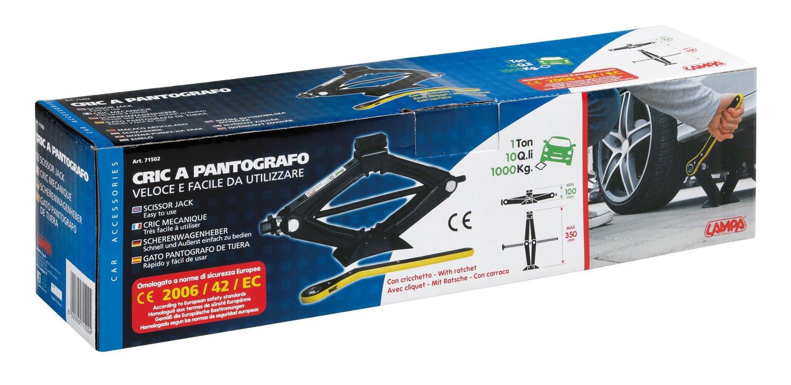 Cric a Pantografo Auto 1000kg con Cricchetto Sollevatore Manuale Universale - Miniatura 5