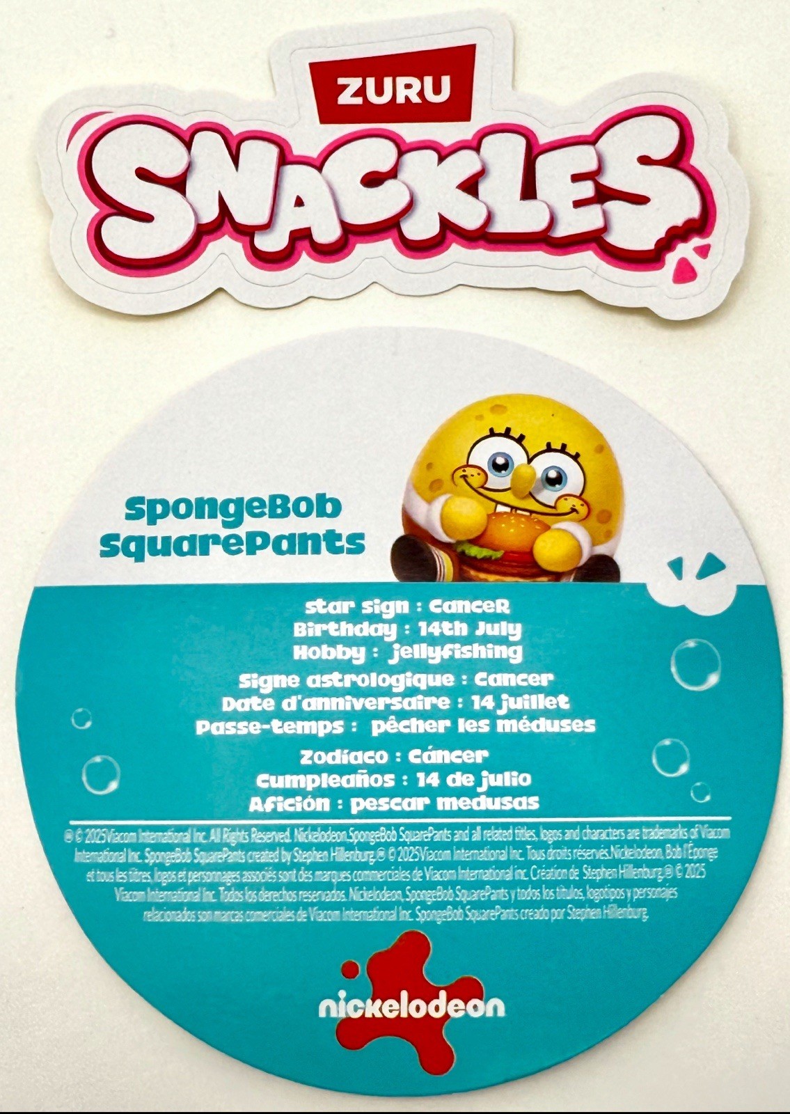 Snackles 5” Spongebob Squarepants Holding Hamburger ￼