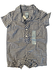 Baby Gap NWT Boys 12 18 Mo Navy Blue Gingham Check Woven Buttonn Shorts Romper