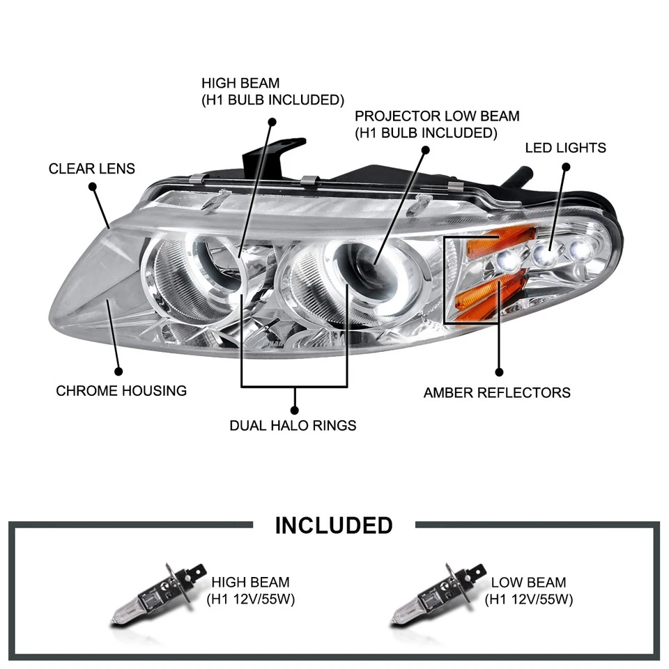 Fits 1997-2000 Chrysler Sebring Dodge Avenger LED Halo Projector Headlights Lamp - Imagem 3 de 4