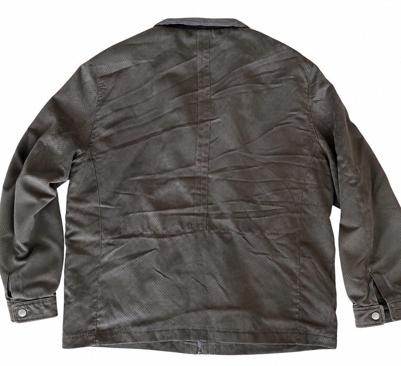 Weatherproof Men XL Faux Suede Perforated Full Zip Jacket Brown Gray Lightweight image 4