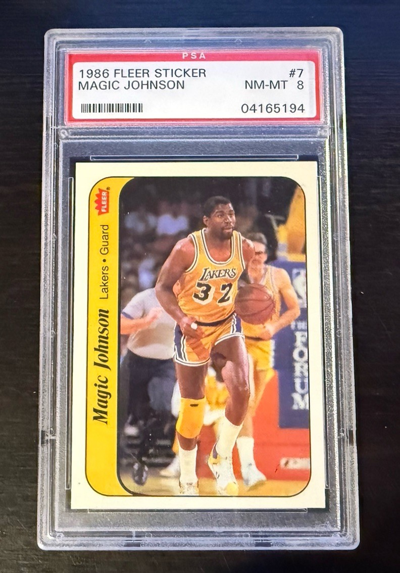 1986 FLEER STICKER #7 MAGIC JOHNSON PSA 8 Near Mint