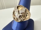 Vintage Native Navajo S Ray Sterling Silver Gold 2 Tone Eagle Biker Ring 11.5
