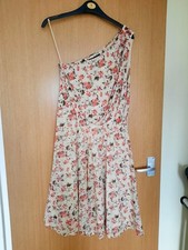 Mango Suit Beige Floral One Shoulder Dress Size M