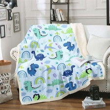 Boys Dinosaur Toddler Sherpa Blanket Girls Blue Green Dinosaurs Fleece Throw ...