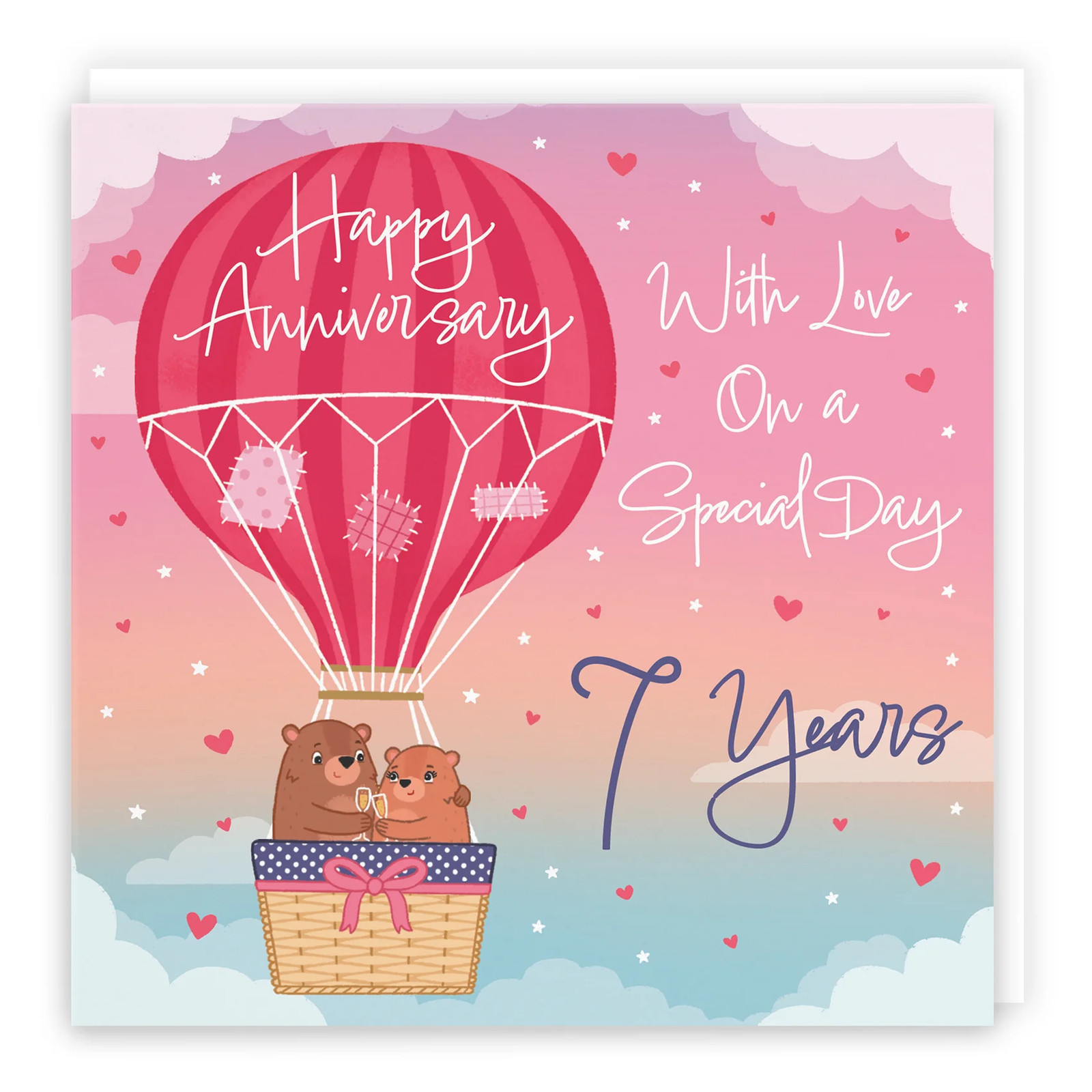 7th Hot Air Balloon Anniversary Card Cute Bears