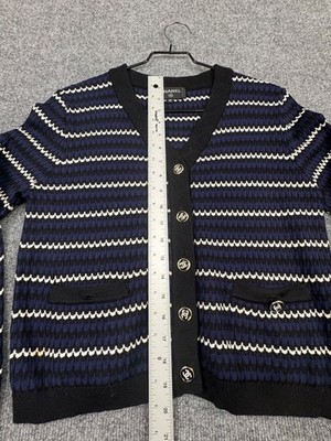 Chanel P70827K10079 Cardigan Sweater 38 Navy Black Striped CC