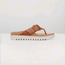 Vionic Uptown Marin Women's Wedge Thong Orthopedic Sandal Tan Leather NIB 7.5M