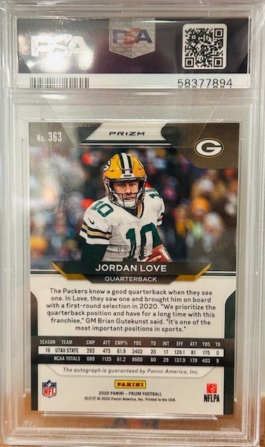 2020 Panini Prizm Football "Jordan Love" Camo Auto 08/25 PSA 9- None Higher view 2