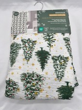 Envogue Christmas Tree Evergreen Shower Curtain 72" x 72" green white cotton NWT