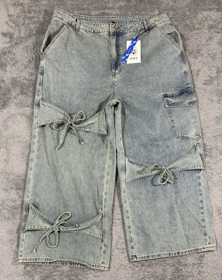 NWT Cider Womens Jeans 2X Blue High Rise Wide Leg Baggy Relaxed Fit Skater Denim