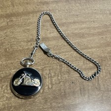 Motorcycle Theme Quartz Pocket Watch, Gold Dial, Chain, Silver/Black/Gold Case