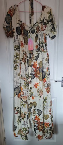 Bloomchic, Long cream/green/orange/brown/yellow leaf dress. Size - UK20 - Picture 2 of 2